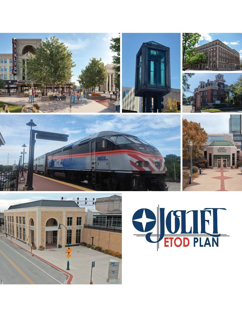 The cover page for the Joliet Equitable Transit Oriented Development Plan is shown. May 7, 2025