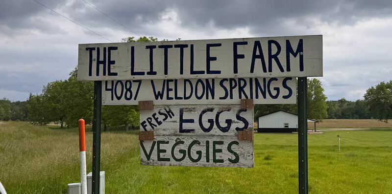 A sign welcomes visitors to “The Little Farm,” a local poultry and produce farm located on Weldon Springs Road in Clinton.