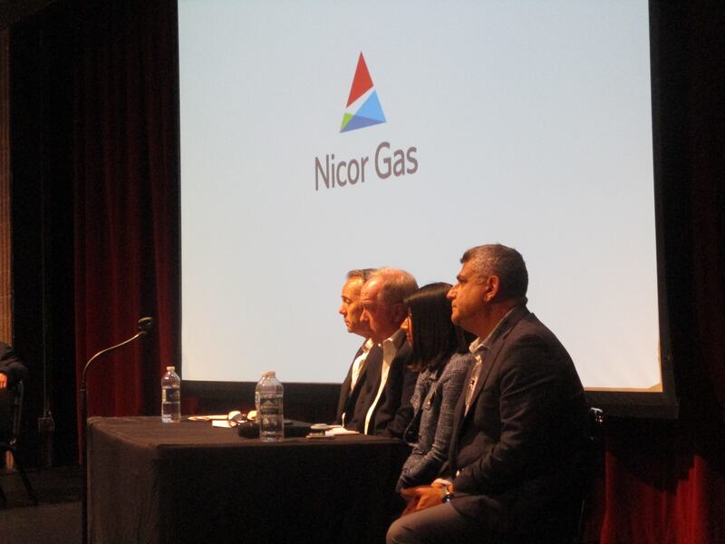 Nicor Gas executives take questions during a question-and-answer period during a public hearing Monday in Joliet on a proposed $316 million rate hike. June 9, 2025