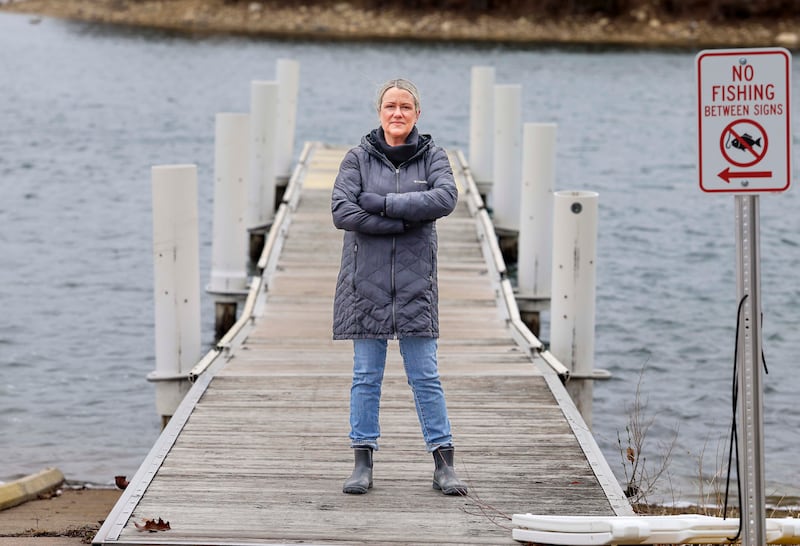 Amy Tavolino, a volunteer for the Chicago Bird Collision Monitors, routinely removes fishing line and hooks from Blackwell and other forest preserves.