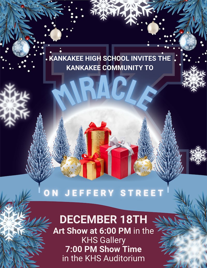 The Miracle on Jeffery Street holiday concert will take place at 7 p.m. Wednesday, Dec. 18, at Kankakee High School, with an art gallery to begin at 6 p.m.