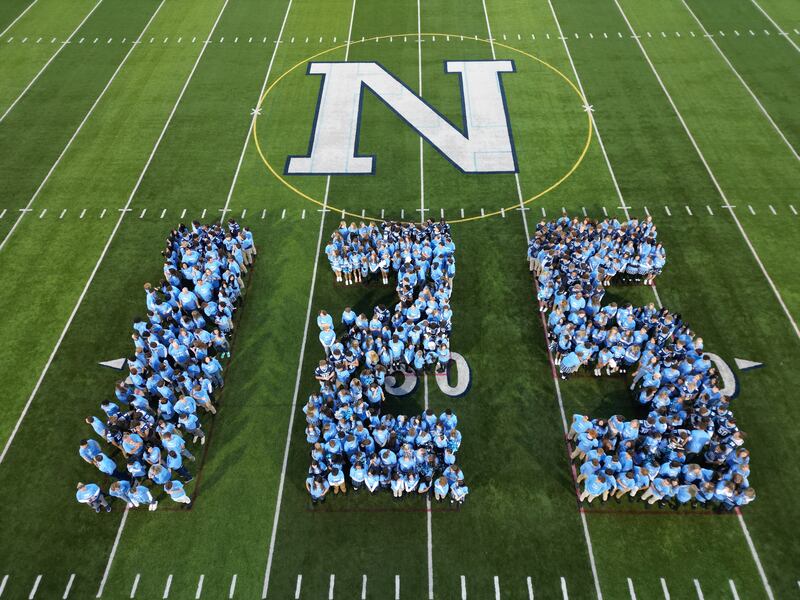 An aerial photo celebrates the 125th anniversary of Nazareth Academy in La Grange Park, founded in 1900.