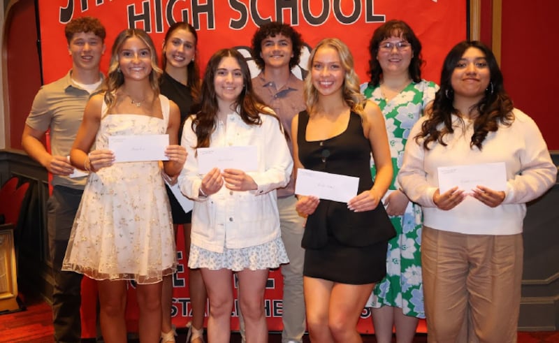 Outstanding Student Award Winners L-R: Front Row : Madyson Proud, Hailey Augustine, Brooklyn Stillwell and Elizabeth Gonzalez Back Row: Isaiah Weibel, Ella Park, Jacob Hagie and Lilyan Basina