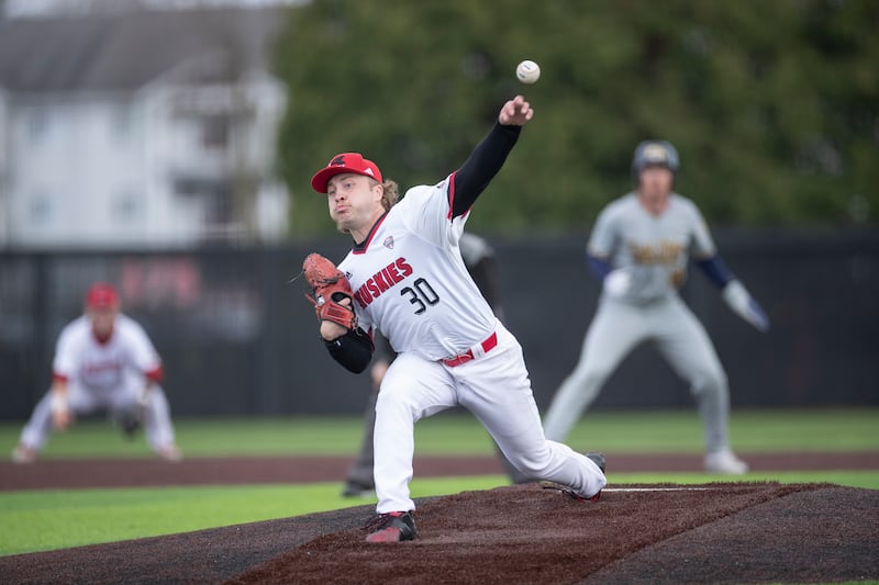 NIU pitcher Max Vaisvila delivers a pitch earlier this season. Vaisvila and the Huskies will play in their first NCAA College World Series Regional game since 1972.