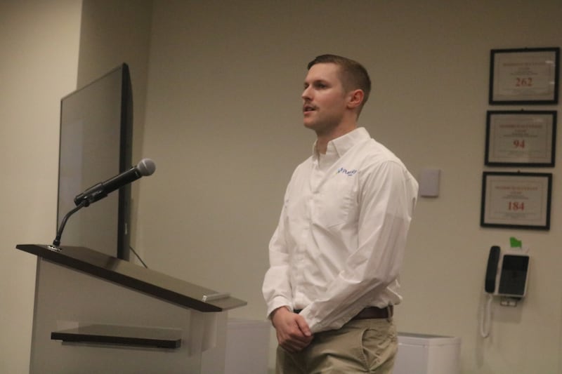 PureSky Energy's Michael Larkin makes a pitch to the DeKalb Planning and Zoning Commission Nov. 3, 2025, urging the panel's support of the solar developer's plans for establishing a solar farm at Route 38 and John Huber Parkway in DeKalb.