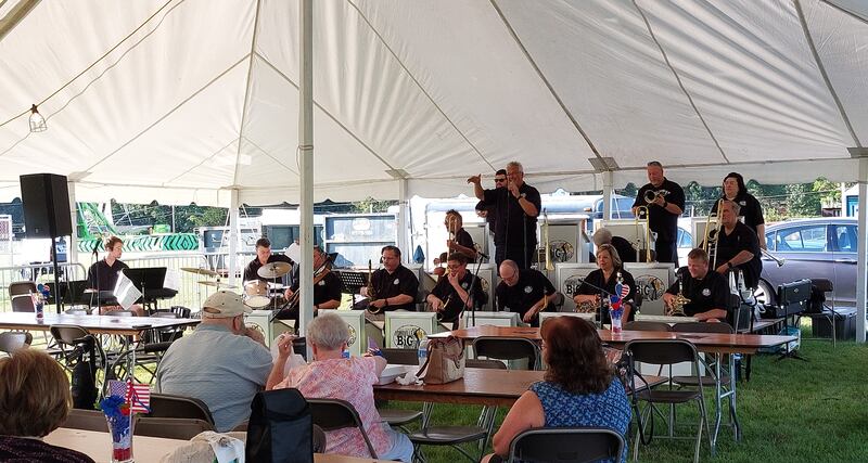 Yorkville Big Band performs at the annual “Big Band & BBQ Event” in Yorkville, hosted by Senior Services Associates in Beecher Community Park.