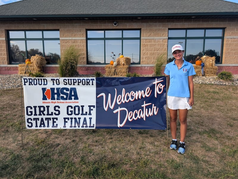 Oregon's Sarah Eckardt is pictured at the Class 1A state golf meet in Decatur. She finished in 29th.