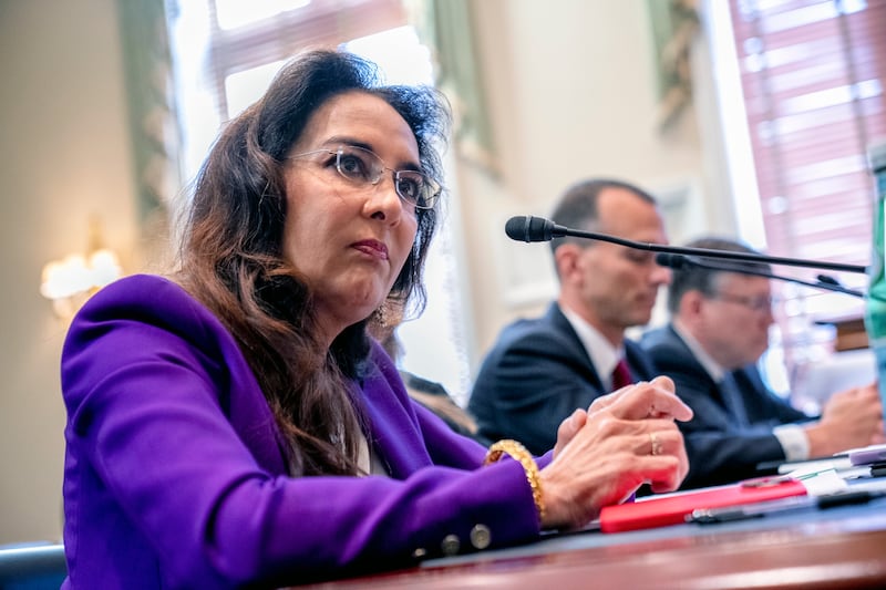 Former Trump campaign lawyer Harmeet Dhillon appears at a House Committee on House Administration hearing on "American Confidence in Elections: Protecting Political Speech" on Capitol Hill in Washington, Thursday, May 11, 2023. (AP Photo/Andrew Harnik)