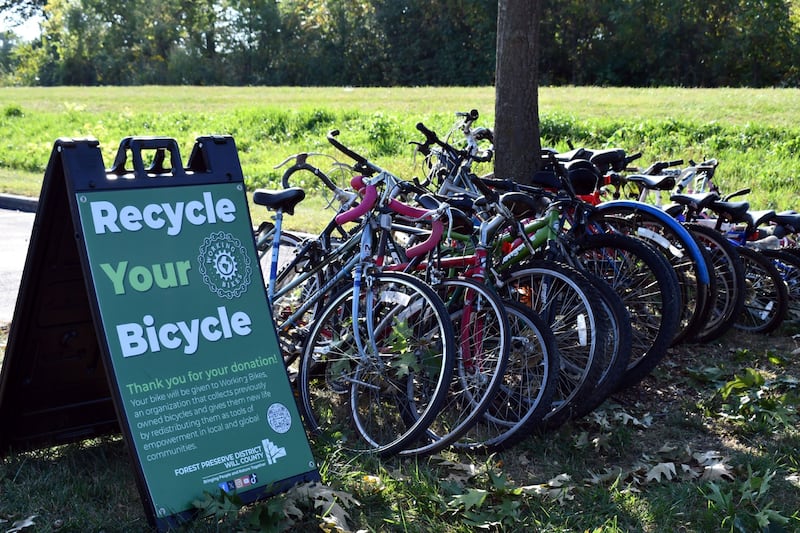 Recycle your bicycle at one of four Forest Preserve District of Will County locations from Sept. 13 to Sept. 28, 2025. Recycled bikes are donated to Working Bikes in Chicago for refurbishment and distribution worldwide.