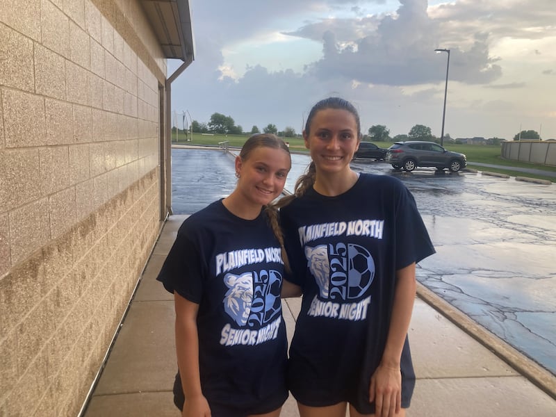 Plainfield North's Kolbie Harriman (left) and Ilyana Barriball.