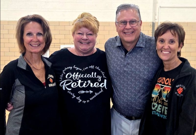 Retiring staff members from Beecher School District 200U were honored with an end-of-year ceremony, including Janette Fankhauser, Kathy Stolarek, David Serafin and Tiffany Serafin.