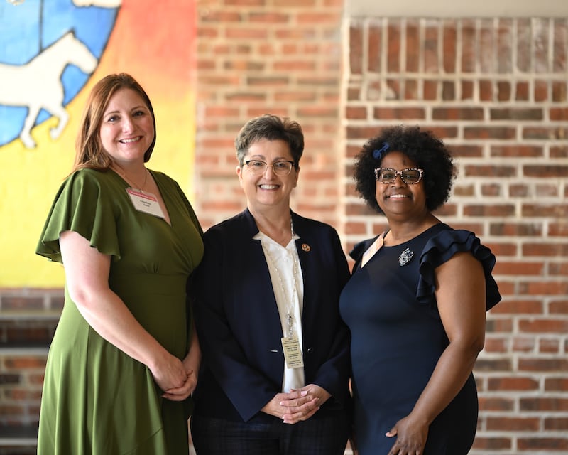 From left, Angelina Gear, State Representative Jackie Haas, and Dr. Melvina Calvin-Edwards at the Women to Watch Conference in Springfield.