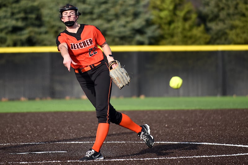 Beecher's Taylor Norkus throws a pitch during a game at Reed-Custer Friday, March 28, 2025.
