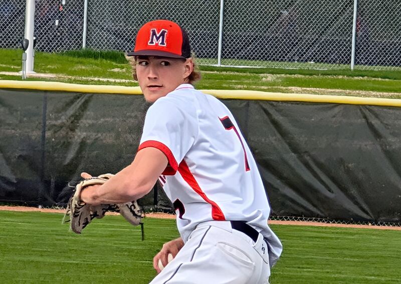 McHenry's Brandon Shannon delivers to the plate against Crystal Lake South in Fox Valley Conference action Monday, May 5, 2025, at McHenry.