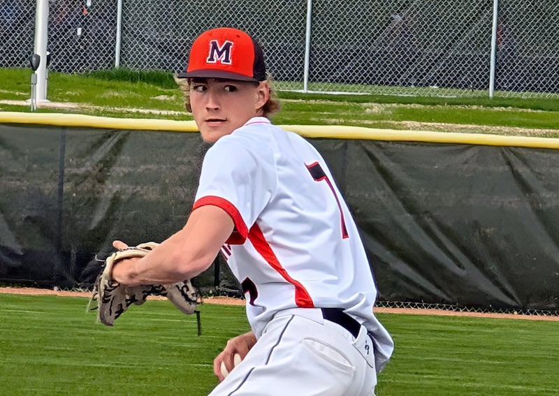 McHenry's Brandon Shannon delivers to the plate against Crystal Lake South in Fox Valley Conference action Monday, May 5, 2025, at McHenry.