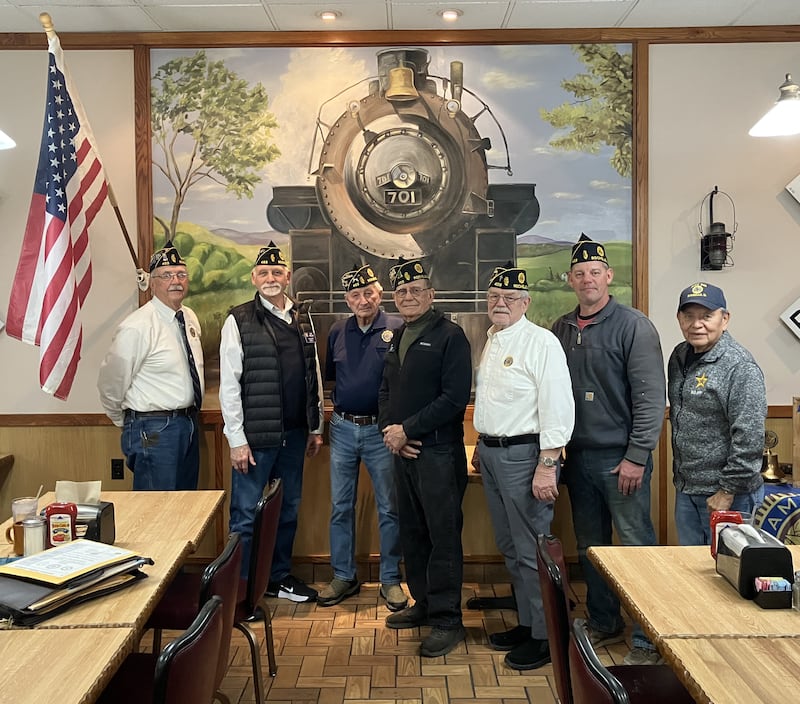 American Legion Post 403 of Rochelle recently held its first meeting of the year at the Petro Truck Stop in Rochelle. Commander Chuck Roberts presented on the Tank Automotive and Armaments Command. From left to right Steve Korth (adjutant), Eric Welles (finance officer), Gary Tarvestad (sergeant at arms), Chuck Roberts (commander), Paul Bearrows (chaplain), Russ Henson (senior vice commander) and Jose Huerta (junior vice commander).