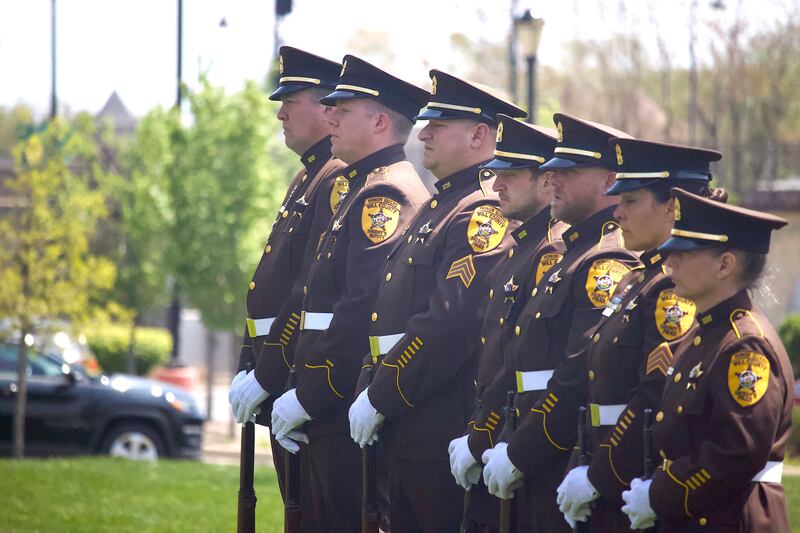 Will County Sheriff's Honor Guard on Thursday, May 8, 2025, at the Will County Law Enforcement Memorial, 14 W. Jefferson St., Joliet. A ceremony was held for the 44th Annual Will County Law Enforcement Memorial Day.