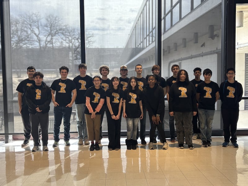 Students from Joliet Central have qualified for the Illinois State Math Contest in three events. Pictured: (front L to R) Saul Lopez, Angela Guzman, Camila Zavala, Venus Lopez Hermosillo, Cayleigh Moore, Makayla Mays, Alex Calderon, Erick-Isai Jolomna, (back L to R) Vincente Aguilera, Dimitris Kourtidis, Leo Smith, Tyler Long, Fynn Bernhard, Felix Arcand, Rocco Jones, Nathaniel Gabriel, Jhyronte Nobles