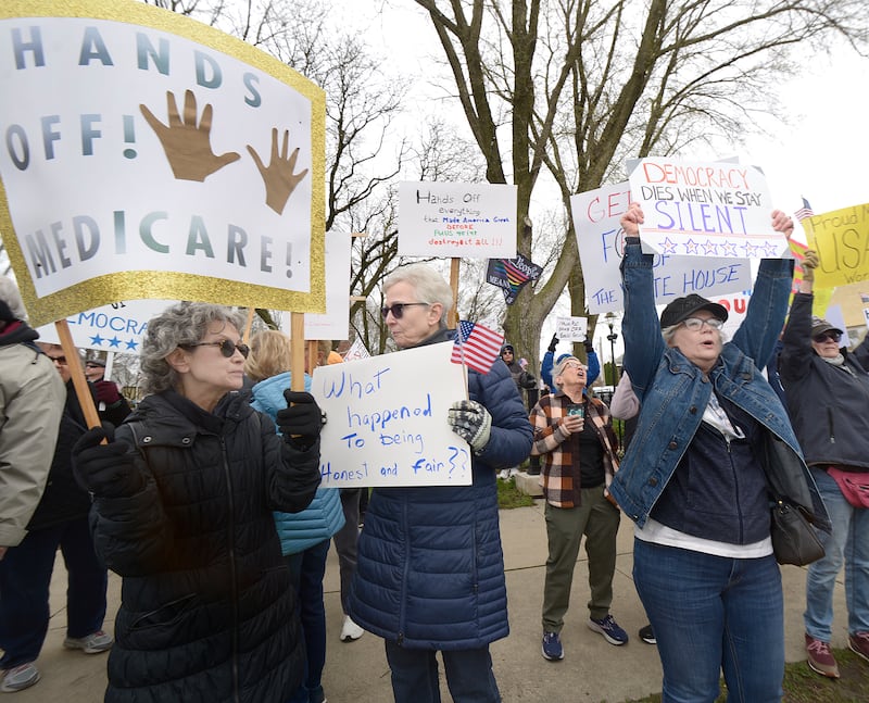 Members of Illinois Valley Indivisible participated in a Hands Off! march Saturday at Washington Square in Ottawa. An estimated 200 voiced their concerns about Social Security, Medicare, Medicaid and veterans benefits. Similar protests took place through out the country as well.