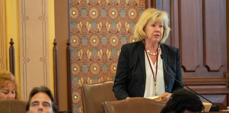 Sen. Julie Morrison, D-Lake Forest, presents a bill in the Illinois Senate on May 21, 2025