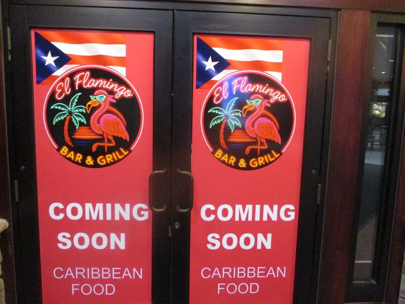 "Coming Soon" signs are posted on the  entrance doors to the future El Flamingo Bar & Grill inside the Louis Joliet Mall. Oct. 20, 2025
