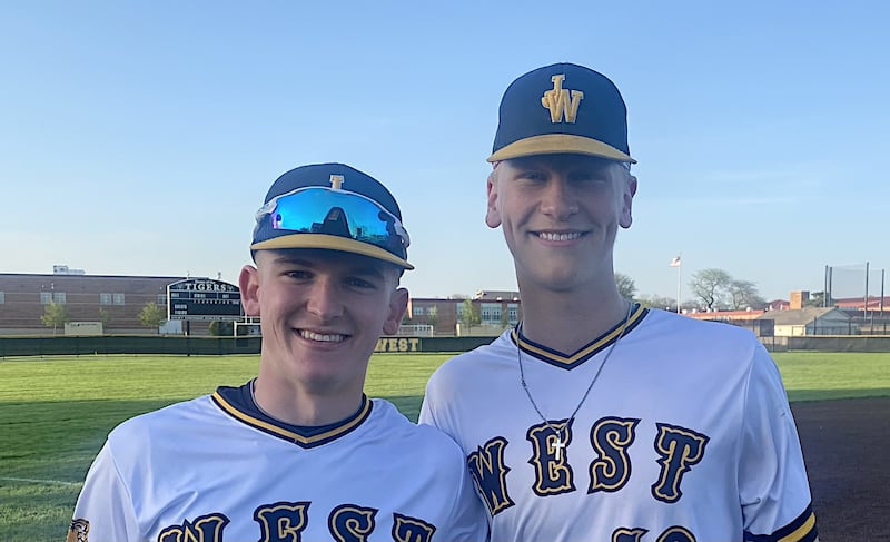Joliet West's Brayden Myers (left) and Keegan Schwarting.
