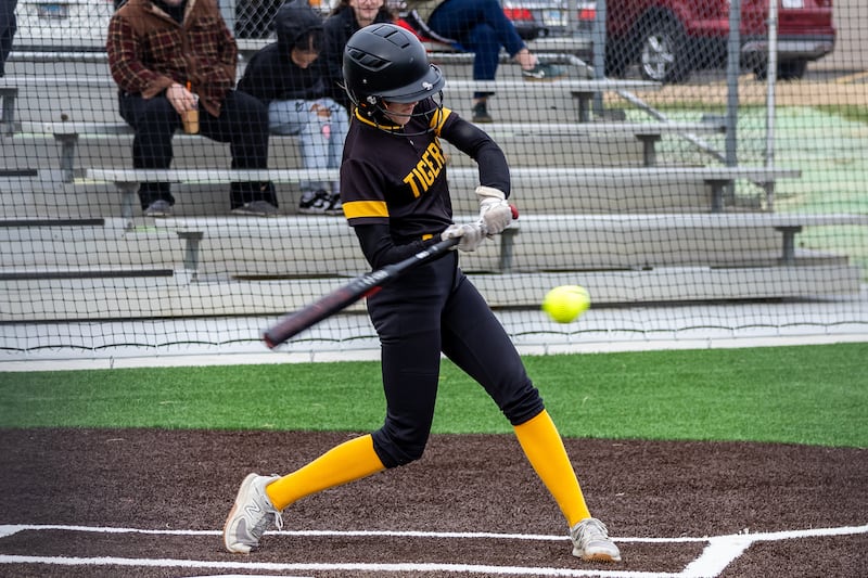 Ella Featherston of Joliet West takes a swing during the home game against Andrew on March 21, 2025.