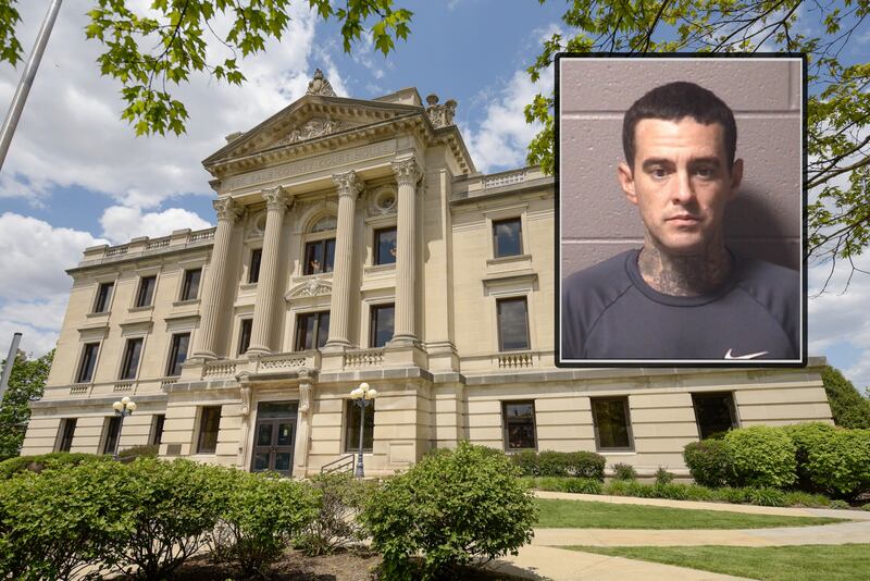 James J. Hall, 38, was charged on Oct. 27 with four counts of unlawful possession and transfer of an explosive material without a license and four counts of theft, Class 3 felonies, according to documents filed in court. (Inset photo provided by DeKalb County Jail)