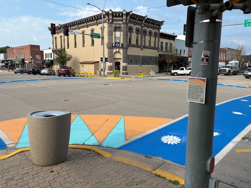 The crosswalks in Downtown Morris, with their new special design.