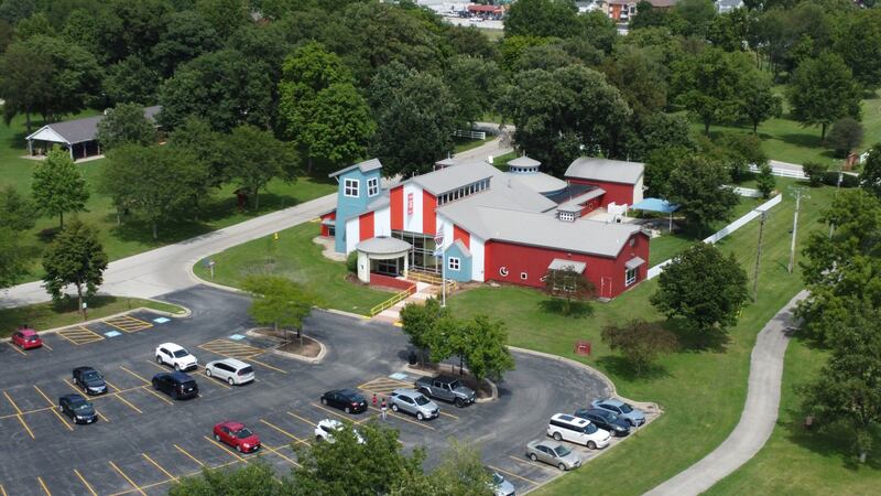 Aerial view of Bourbonnais Township Park District's Exploration Station at Perry Farm Park.