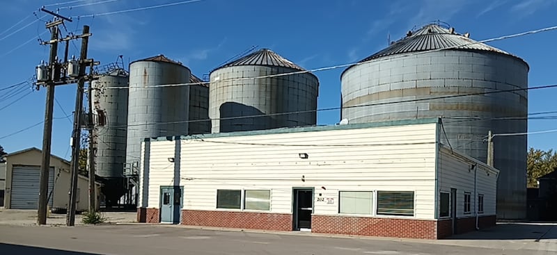 Elburn's new canAFarm cannabis dispensary, approved by the Village Board in Fall 2025, will be located in this building at 202 W. North St. on one of the four subdivided pieces of the property. The five grain bins behind the building will be on a separate parcel.