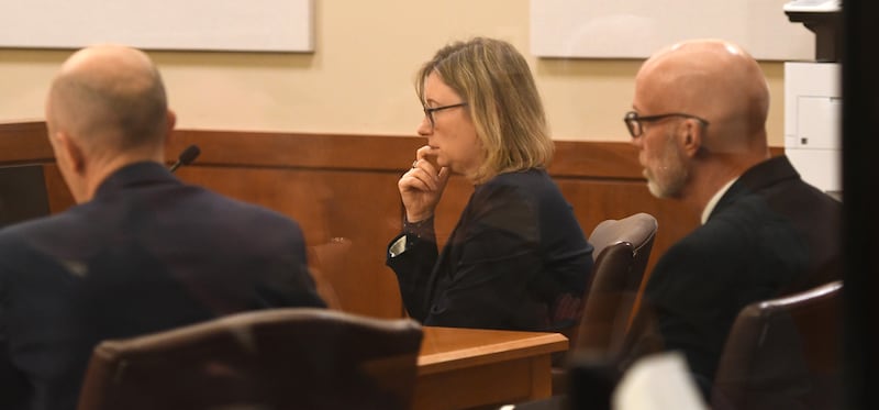 Assistant Ogle County State's Attorney Matthew Leisten, Ogle County State's Attorney Mike Rock, and Assistant State's Attorney Allison Huntley listen to Ogle County Judge John "Ben" Roe during the Duane "DC" Meyer muder-arson trial on Thursday, Jan. 29, 2026 at the Ogle County Judicial Center in Oregon.