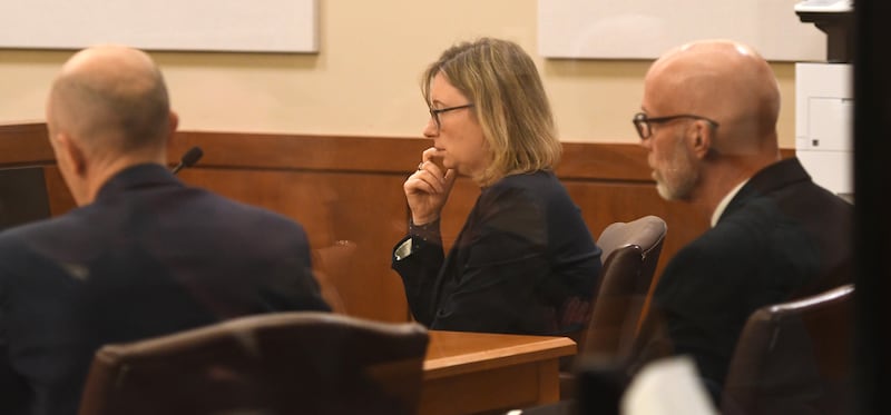 Assistant Ogle County State's Attorney Matthew Leisten, Ogle County State's Attorney Mike Rock, and Assistant State's Attorney Allison Huntley listen to Ogle County Judge John "Ben" Roe during the Duane "DC" Meyer muder-arson trial on Thursday, Jan. 29, 2026 at the Ogle County Judicial Center in Oregon.