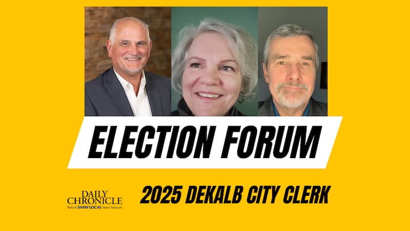 DeKalb City Clerk election candidate forum. From left to right: Brad Hoey, Lynn Fazekas and Steve Kapitan