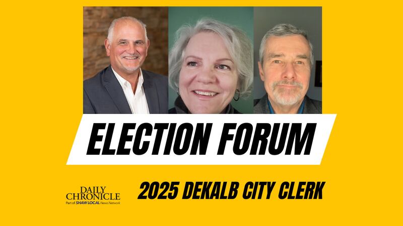 DeKalb City Clerk election candidate forum. From left to right: Brad Hoey, Lynn Fazekas and Steve Kapitan