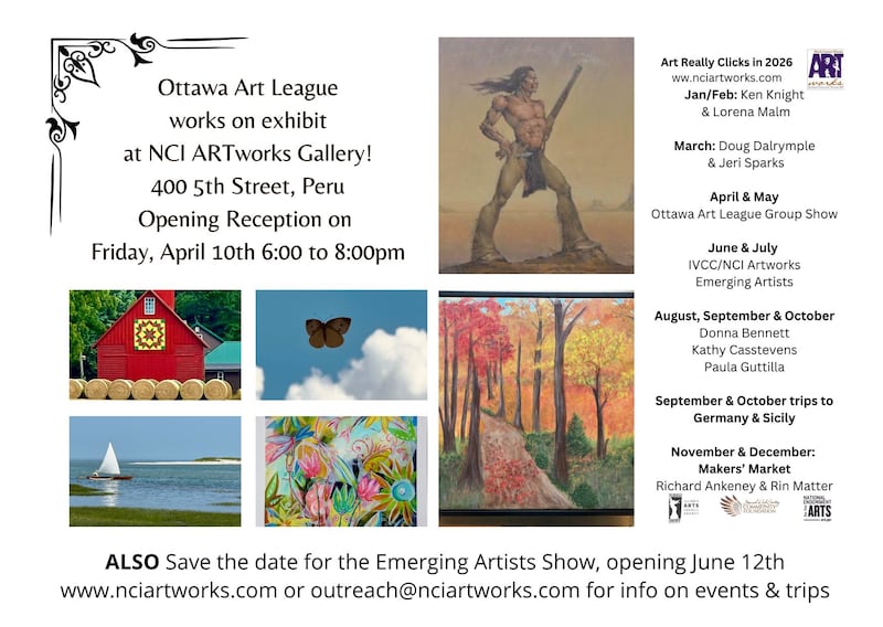 NCI ARTworks will host 25 top local artists of the Ottawa Art League at a mega-opening reception from 6-8 p.m. Friday, April 10 at the NCI ARTworks gallery in the Westclox building.