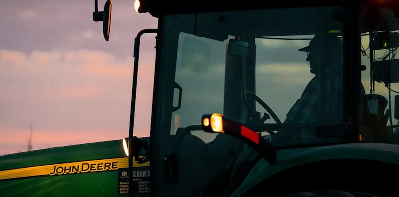 A farmer works into the evening hours in Macon County, Illinois.