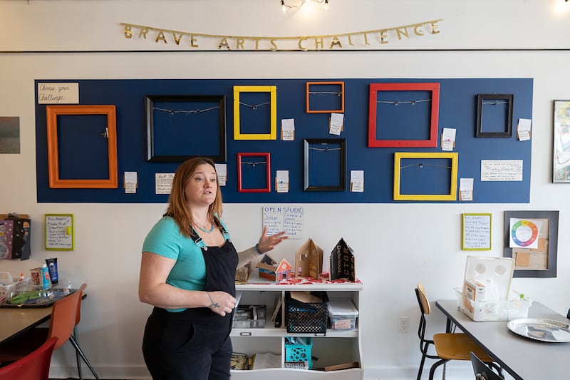 Nora Reuter talks about Brave Arts Creative Studio Saturday, Jan. 3, 2026, at the space in downtown Dixon. The studio is a drop-in creative space for children, adults and families.