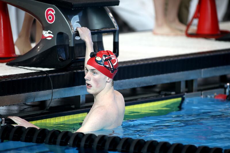 Charlie Short of Bradley-Bourbonnais finishes the 200-meter freestyle athletes with disabilities heat during the IHSA Boys State Championships on Saturday, March 1, 2025 at the FMC Natatorium in Westmont.