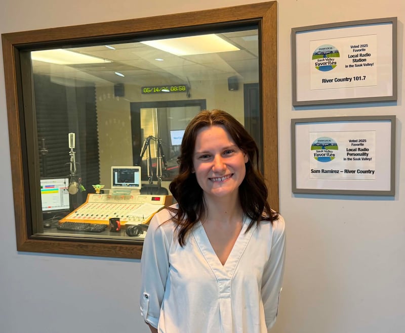 Shaw Local news reporter Payton Felix poses for a picture in the WIXN radio station on May 14, after appearing as a guest on Talk Line.