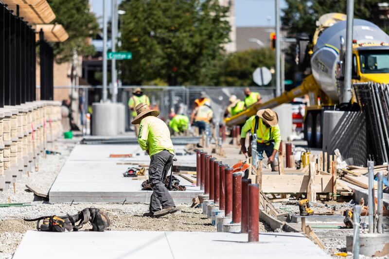 Construction continues on the city square project in Downtown Joliet on Sept. 4, 2025.