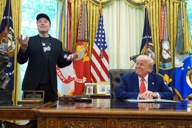Elon Musk speaks during a news conference with President Donald Trump in the Oval Office of the White House, Friday, May 30, 2025, in Washington. (AP Photo/Evan Vucci)
