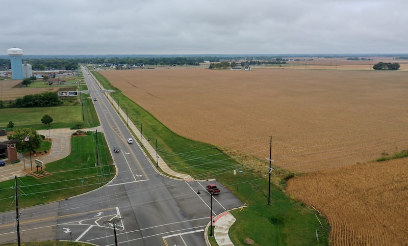 An aerial view looking southeast of the intersection of Peoria Street and 36th Street on Tuesday, Sept. 24, 2024 in Peru. The City of Peru released a drawing at the past city council meeting to give residents an idea of how a multi-faceted sports complex and city center may be laid out in Peru.