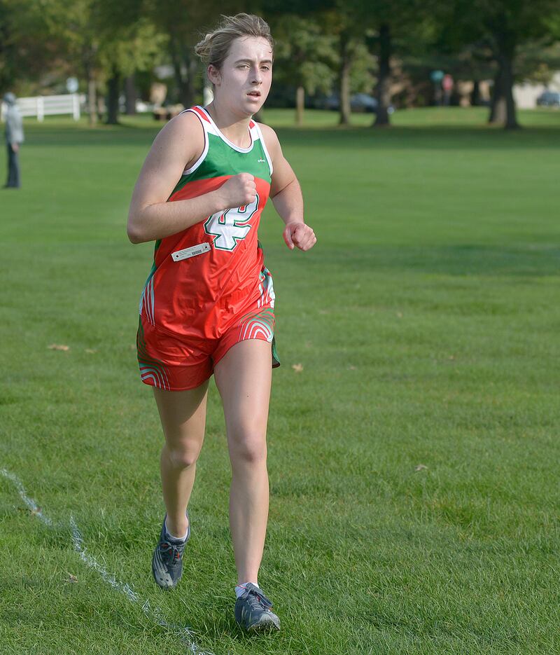La Salle Peru’s Kiely Domyancich finishing 7th Saturday in the La Salle County Invite in Streator.