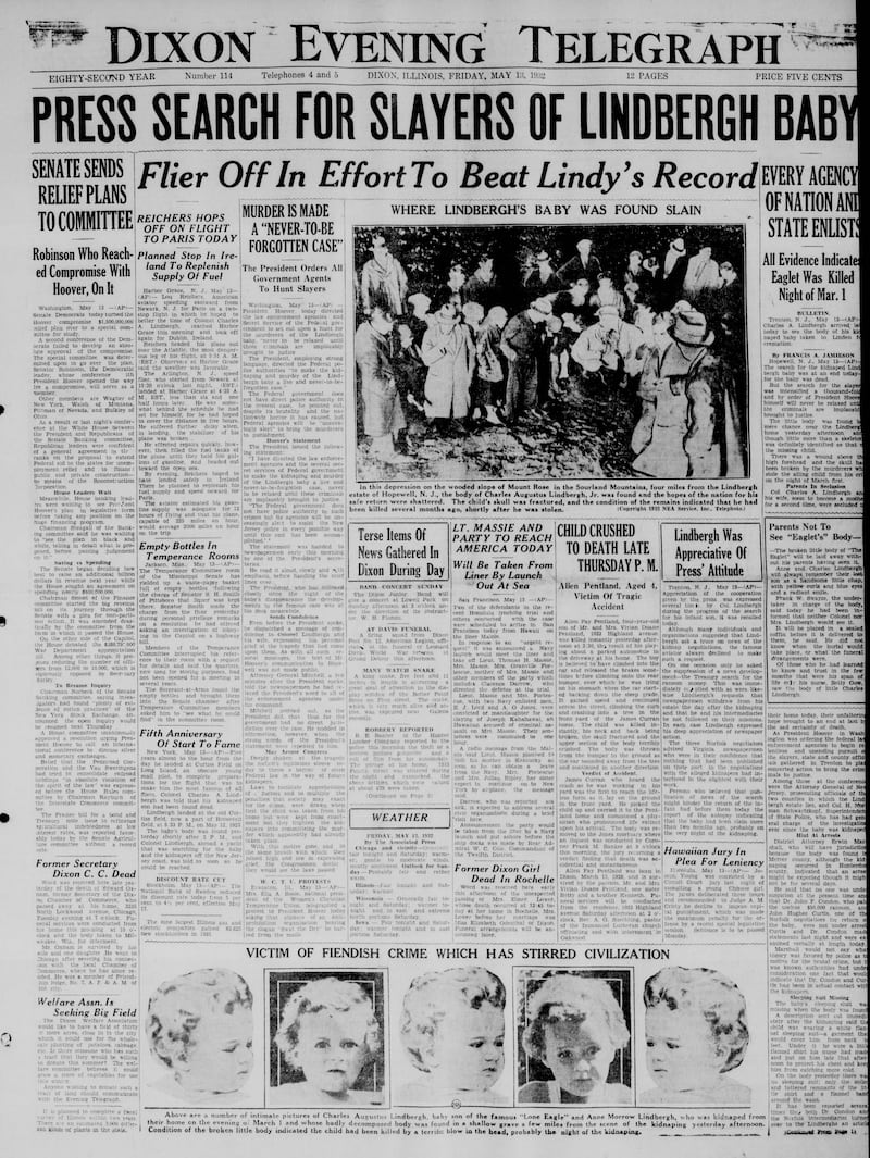 The cover of the Dixon Evening Telegraph for May 13, 1932