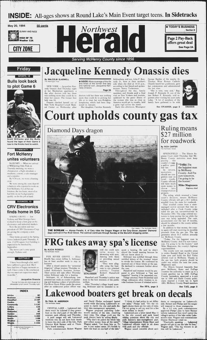 The cover of the Northwest Herald for May 20, 1994