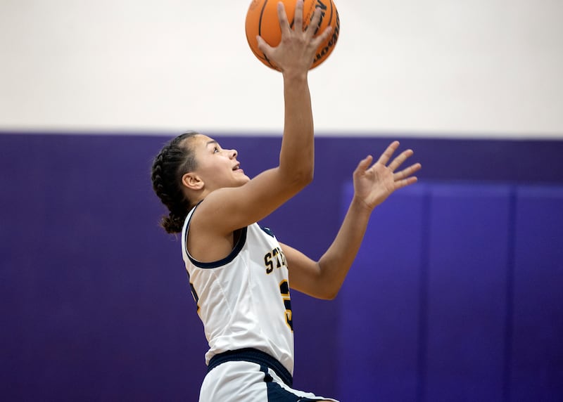 Sterling’s Joslynn James puts up a shot against Eastland Thursday, Dec. 26, 2024, during the Dixon Girls Holiday Basketball Tournament.