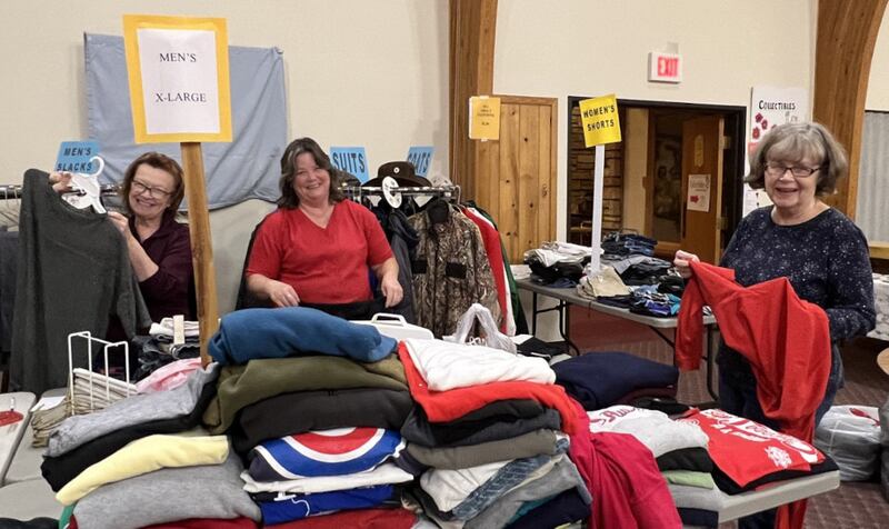 All clothing donated for the rummage sale is sorted by size by volunteers like Lea Ann Skogsberg, Lori Redmon and Kathy Farren. Adult clothing is sold for just $1 per item and children’s clothing is sold for 50 cents per item.