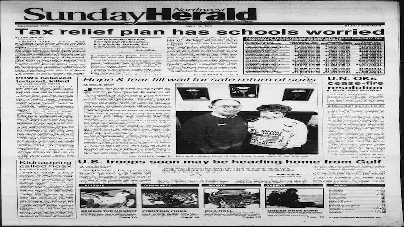 Historical covers for March 3: Hope and fear fill wait for safe return of sons from Middle East