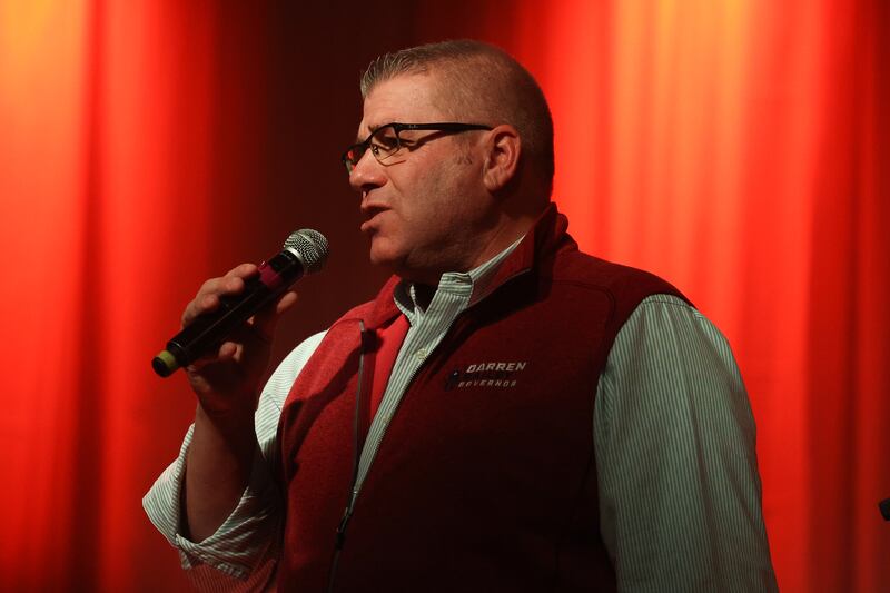 Darren Bailey, Republican candidate for Illinois Governor, speaks at the GOP rally at 115 Bourbon Street in Merrionette Park on Monday.